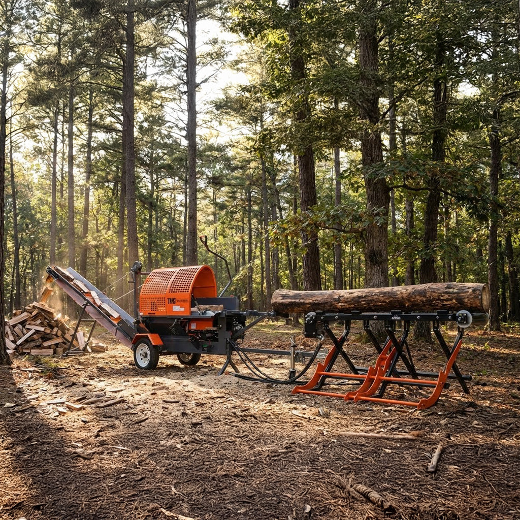 Firewood Processor with Conveyor, 15 HP Gas Engine, 18" STIHL® Chainsaw, ∅15" x 24" Log Capacity TMG-GLS16