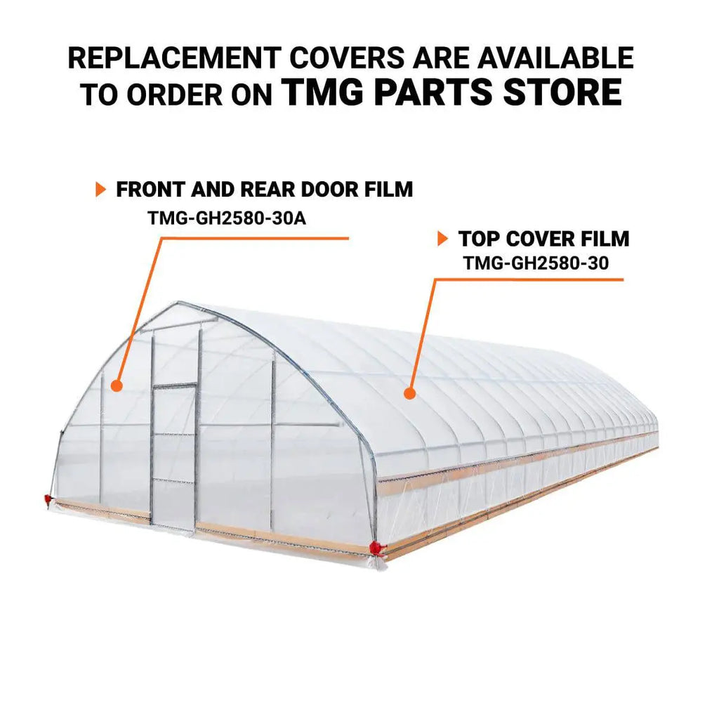 25' x 80' Tunnel Greenhouse Grow Tent w/6 Mil Clear EVA Plastic Film, Cold Frame, Hand Crank Roll-Up Sides, Peak Ceiling Roof, TMG-GH2580-V2 (Previously GH2580)