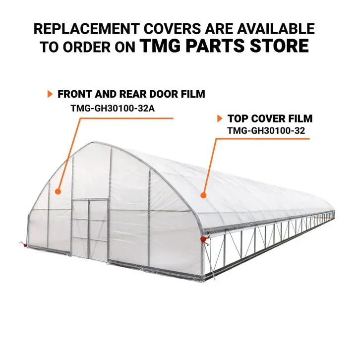 30' x 100' Commercial Tunnel Greenhouse with 6 Mil Clear Poly Covers and Roll-Up Sides TMG-GH30100-V2 (Previously GH30100)