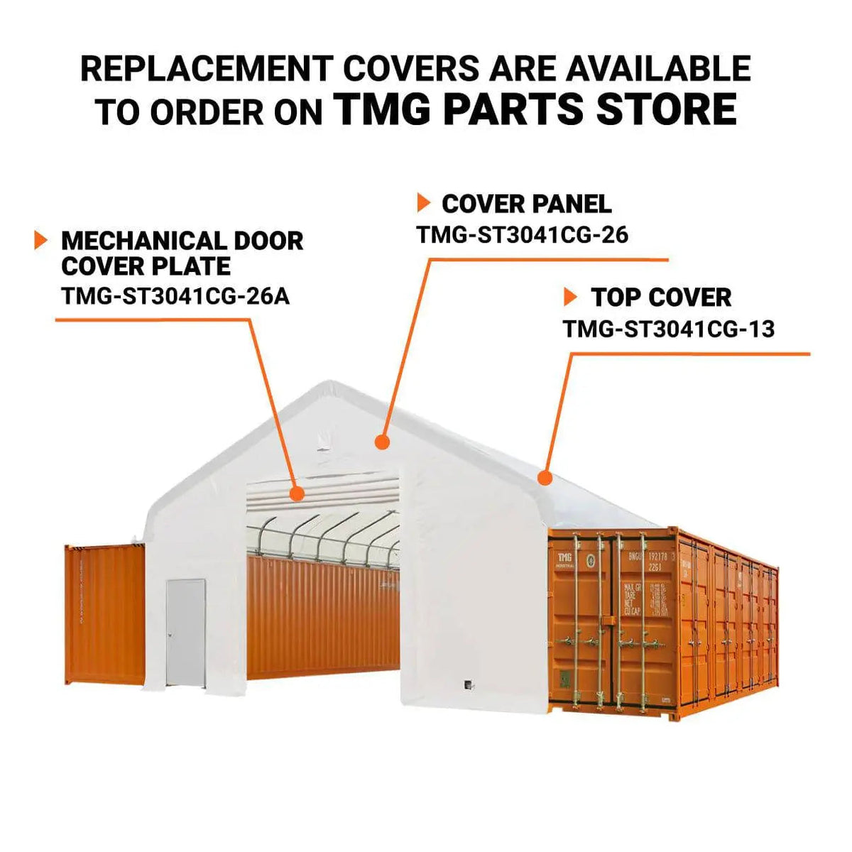 30' x 40' Container Peak Roof Shelter TMG Heavy Series™ with Heavy Duty 17 oz PVC Cover, Fully Enclosed front and back endwalls, TMG-ST3042CG (Previously ST3041CG)