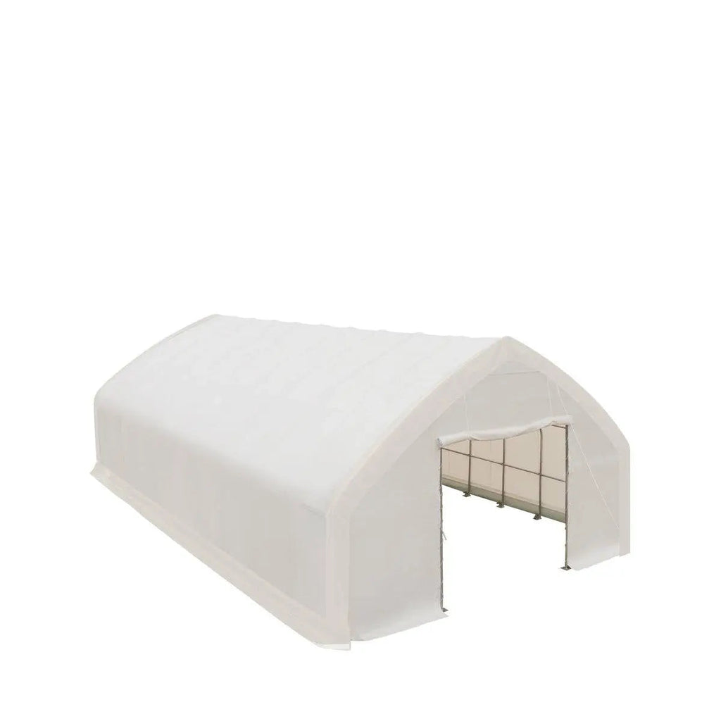 30' x 50' Straight Wall Peak Ceiling Storage Shelter with Heavy Duty 17 oz PVC Cover & Drive Through Doors, TMG-ST3050V (Discontinued – No Longer Available)