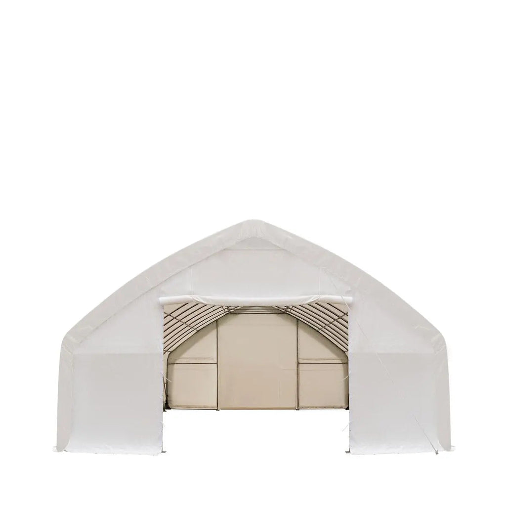 30' x 50' Straight Wall Peak Ceiling Storage Shelter with Heavy Duty 17 oz PVC Cover & Drive Through Doors, TMG-ST3050V (Discontinued – No Longer Available)