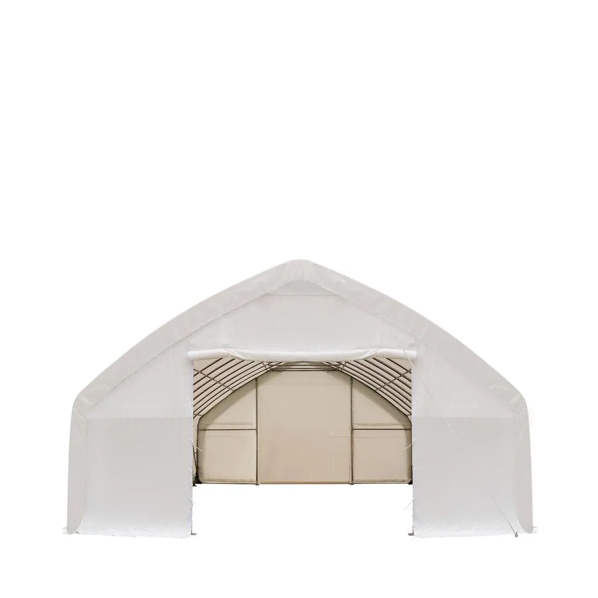 30' x 50' Straight Wall Peak Ceiling Storage Shelter with Heavy Duty 17 oz PVC Cover & Drive Through Doors, TMG-ST3050V (Discontinued – No Longer Available)