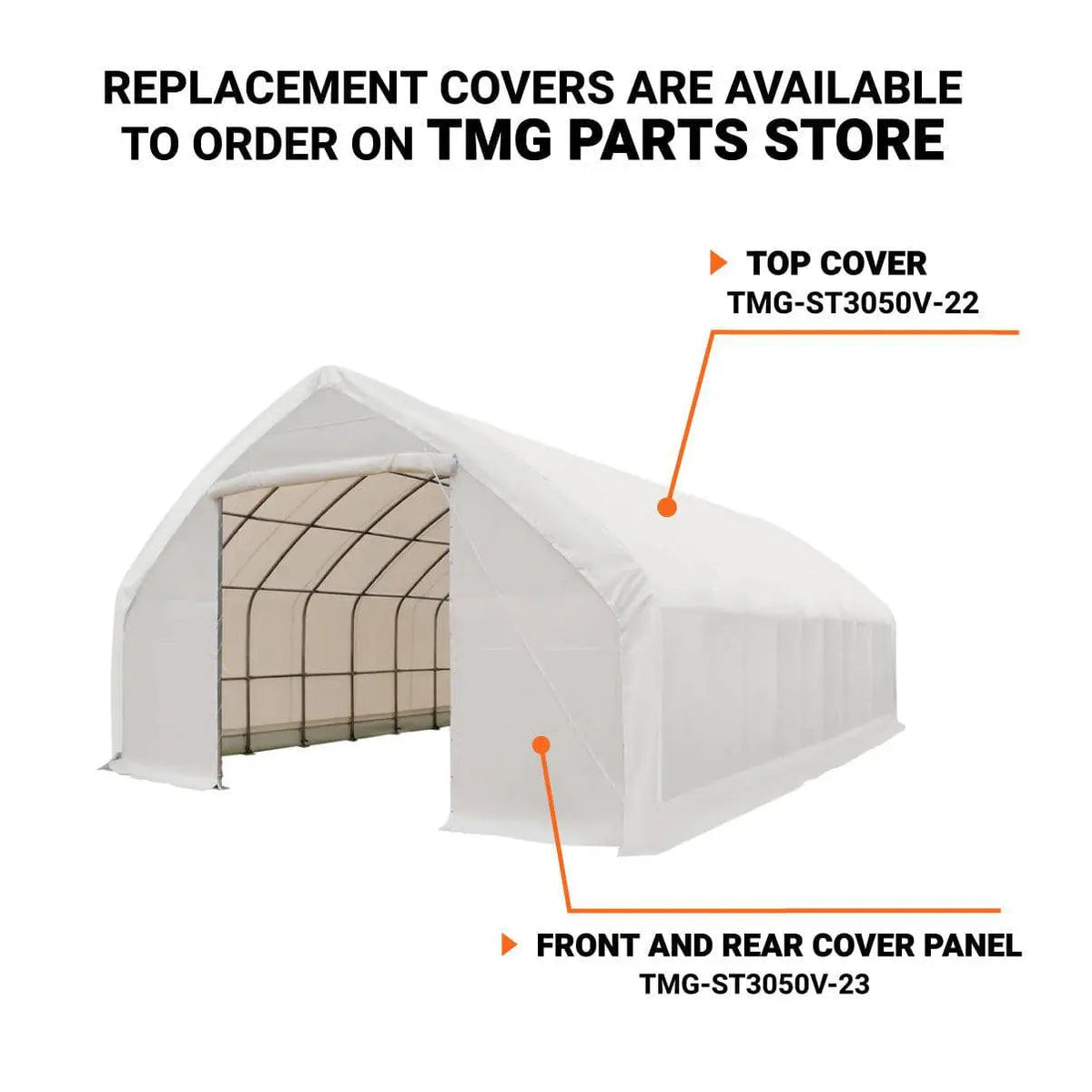 30' x 50' Straight Wall Peak Ceiling Storage Shelter with Heavy Duty 17 oz PVC Cover & Drive Through Doors, TMG-ST3050V (Discontinued – No Longer Available)