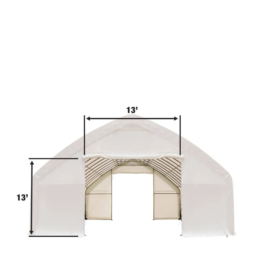 30' x 50' Straight Wall Peak Ceiling Storage Shelter with Heavy Duty 17 oz PVC Cover & Drive Through Doors, TMG-ST3050V (Discontinued – No Longer Available)