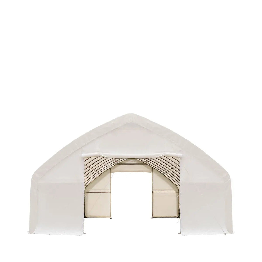 30' x 50' Straight Wall Peak Ceiling Storage Shelter with Heavy Duty 17 oz PVC Cover & Drive Through Doors, TMG-ST3050V (Discontinued – No Longer Available)