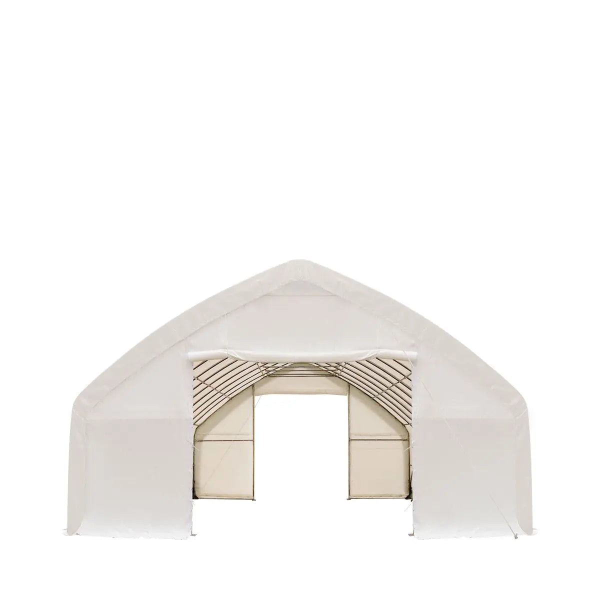 30' x 50' Straight Wall Peak Ceiling Storage Shelter with Heavy Duty 17 oz PVC Cover & Drive Through Doors, TMG-ST3050V (Discontinued – No Longer Available)