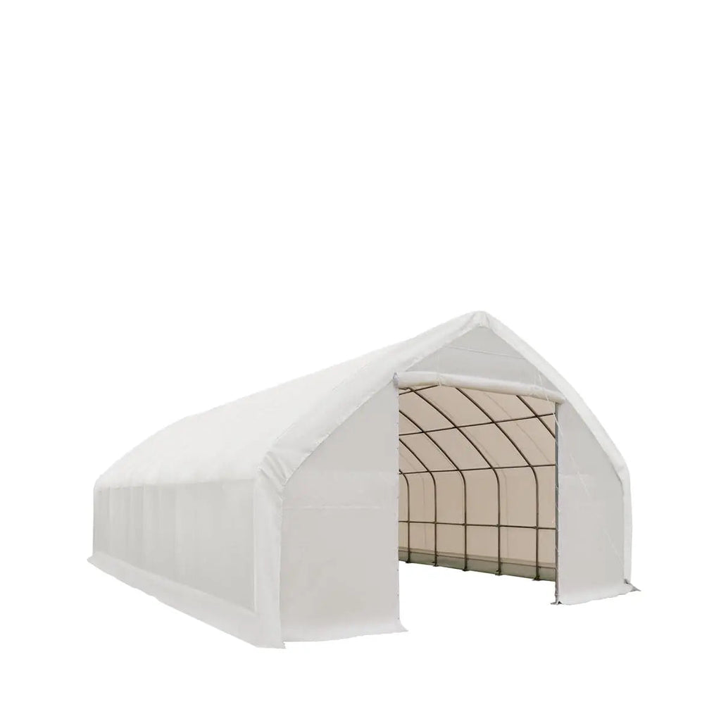 30' x 50' Straight Wall Peak Ceiling Storage Shelter with Heavy Duty 17 oz PVC Cover & Drive Through Doors, TMG-ST3050V (Discontinued – No Longer Available)
