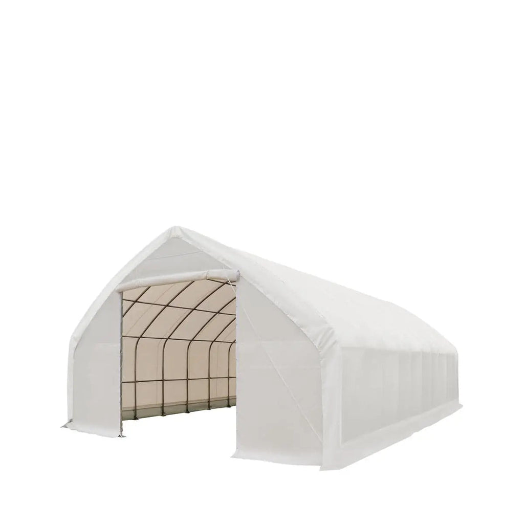 30' x 50' Straight Wall Peak Ceiling Storage Shelter with Heavy Duty 17 oz PVC Cover & Drive Through Doors, TMG-ST3050V (Discontinued – No Longer Available)
