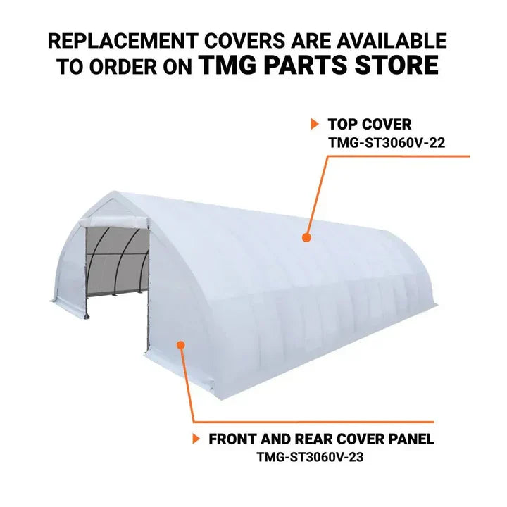 30' x 60' Peak Ceiling Storage Shelter with Heavy Duty 17 oz PVC Cover & Drive Through Doors, TMG-ST3062V (Previously ST3060V)
