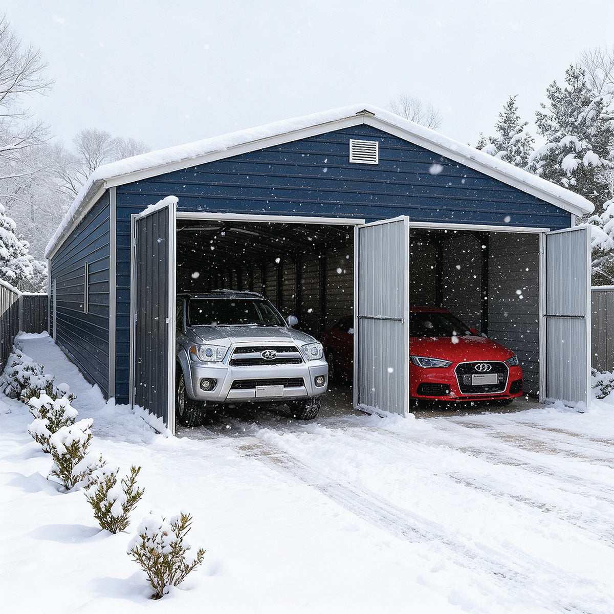 20' x 30' Metal Garage Shed, 9' High Double Front Doors, 13' Peak, 600 Sq-Ft TMG-MS2030