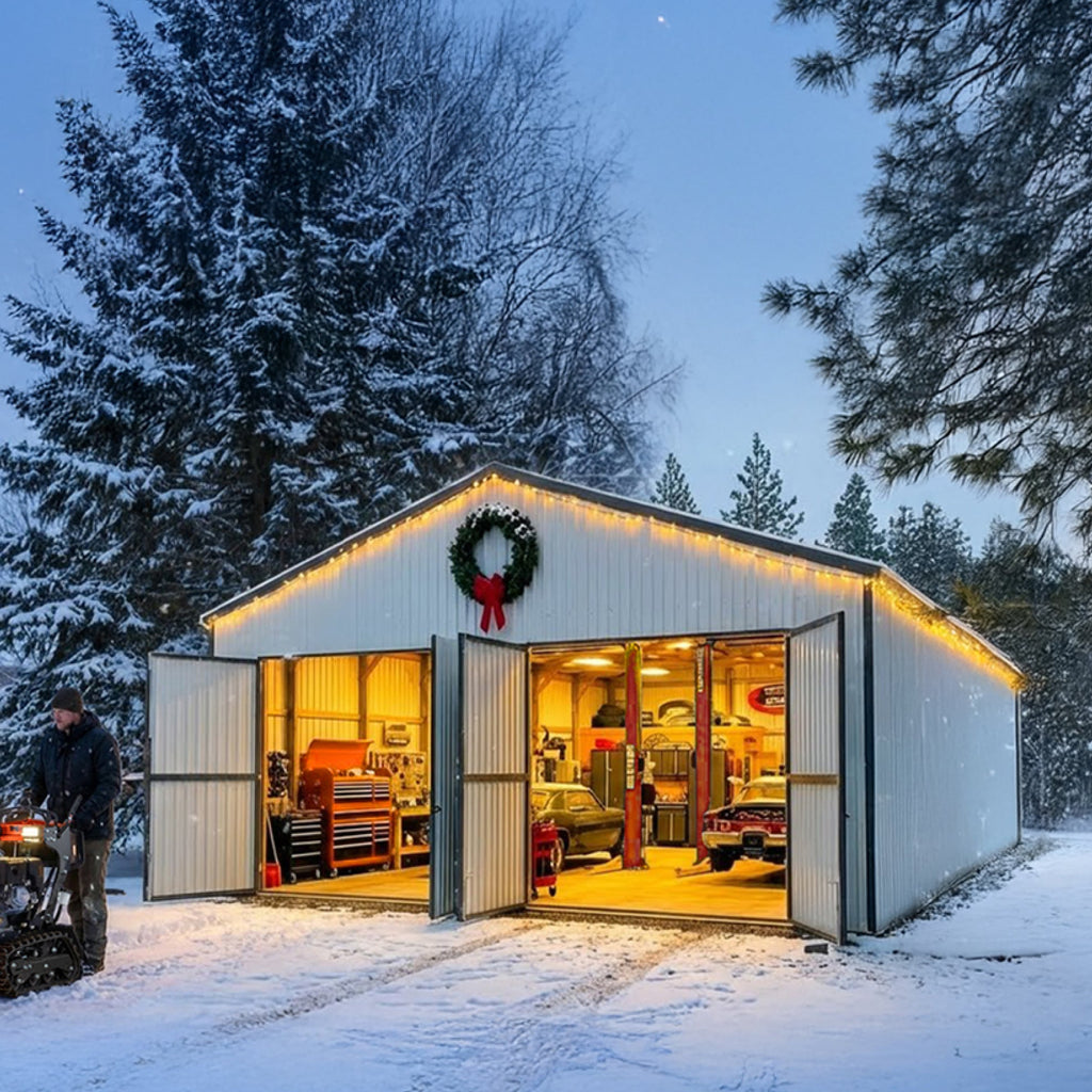 30' x 50' Metal Garage Shed – Steel Building with 11' Clearance High Front Doors, Side Entry Door, 16 GA Steel Structure TMG-MS3050