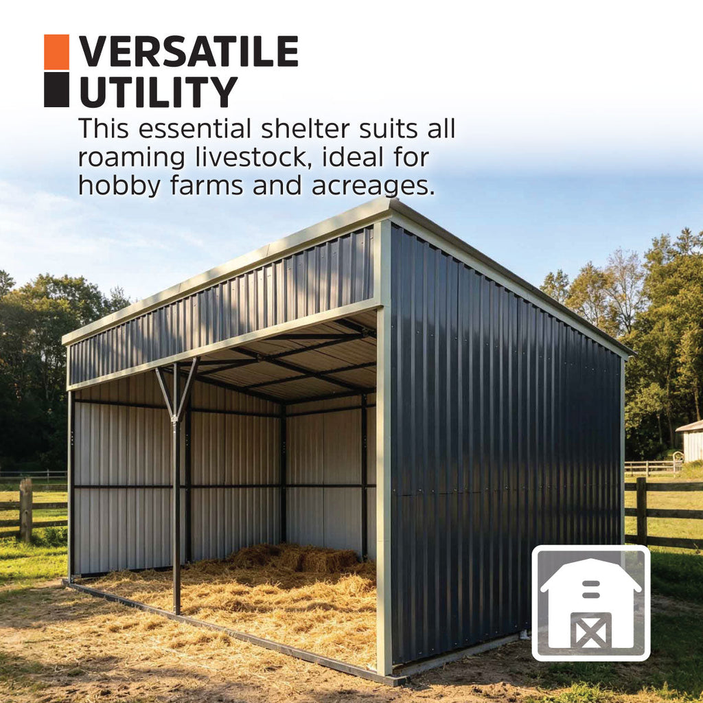 12' x 20' Horse Run-In Shed with Portable Skid Mount and Wide Front Opening for Livestock Shelter, Bolts & Nuts Assembling TMG-MSK1220