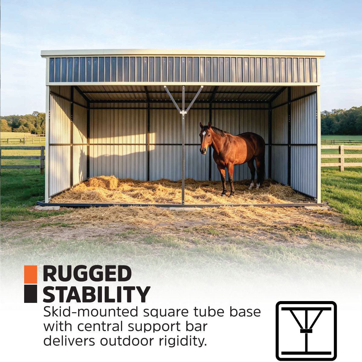 12' x 20' Horse Run-In Shed with Portable Skid Mount and Wide Front Opening for Livestock Shelter, Bolts & Nuts Assembling TMG-MSK1220