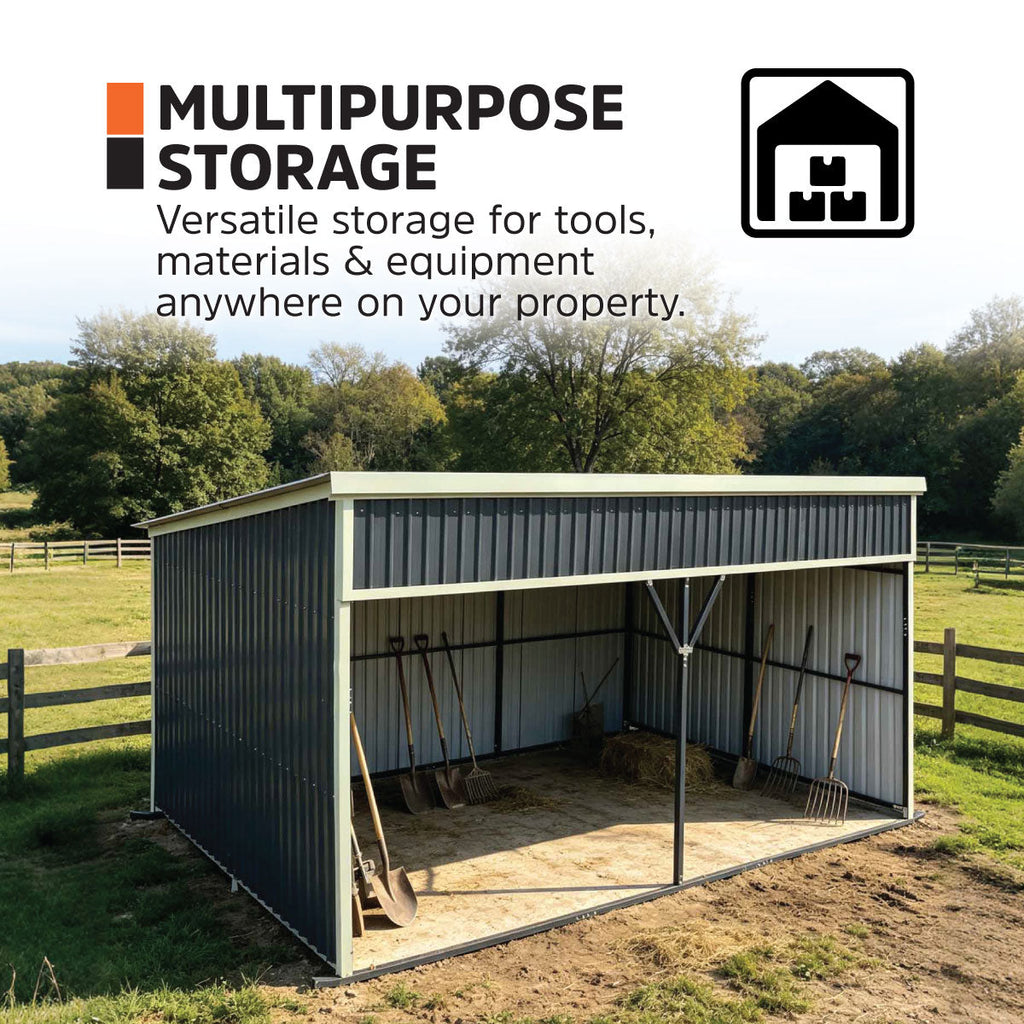 12' x 20' Horse Run-In Shed with Portable Skid Mount and Wide Front Opening for Livestock Shelter, Bolts & Nuts Assembling TMG-MSK1220