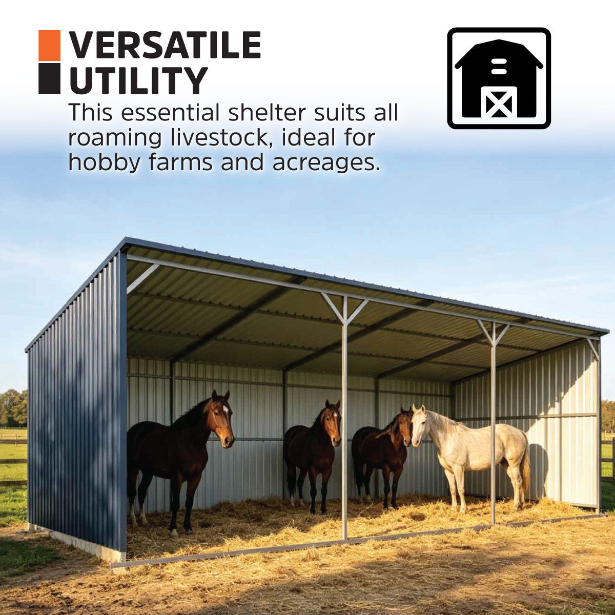 12’ x 27’ Horse Run-In Shed with Portable Skid Mount and Wide Front Opening for Livestock Shelter, Bolts & Nuts Assembling TMG-MSK1227