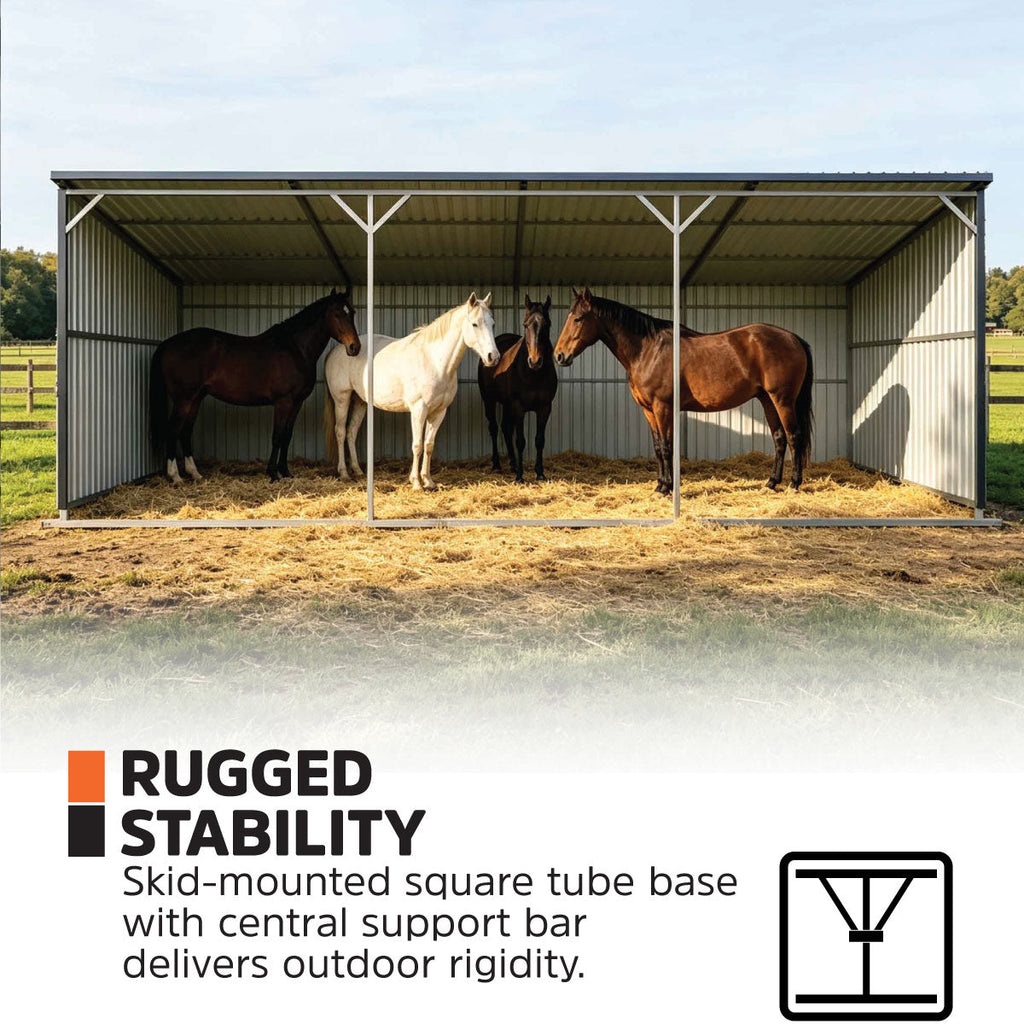 12’ x 27’ Horse Run-In Shed with Portable Skid Mount and Wide Front Opening for Livestock Shelter, Bolts & Nuts Assembling TMG-MSK1227