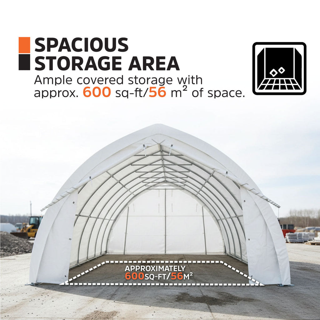 20' x 30' Arch Wall Peak Ceiling Storage Shelter with Heavy Duty 17 oz PVC Cover & Drive Through Doors, TMG-ST2032PV (Previously ST2031PV)
