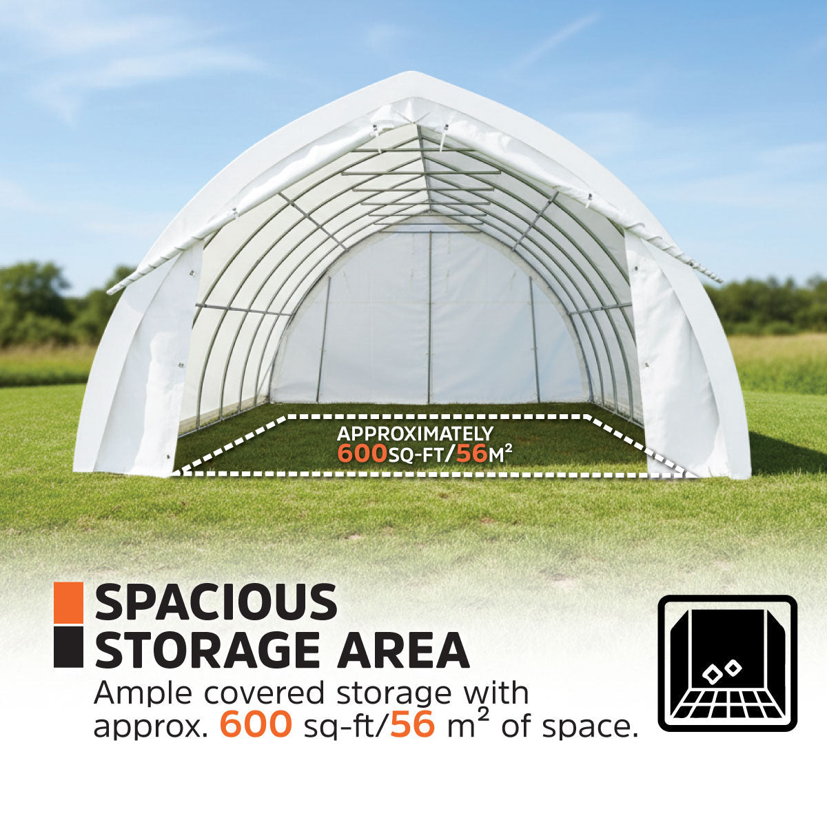 20' x 30' Arch Wall Peak Ceiling Storage Shelter with Heavy Duty 11 oz PE Cover & Drive Through Doors, TMG-ST2032P (Previously ST2031P)