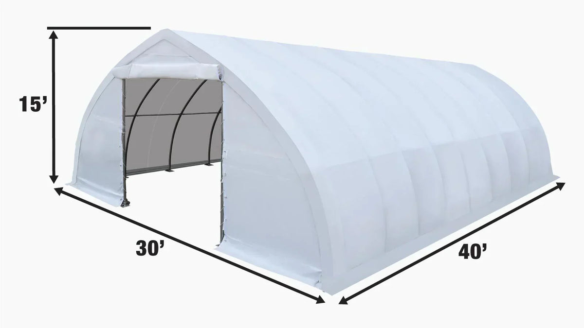 30' x 40' Peak Ceiling Storage Shelter with Heavy Duty 11 oz PE Cover & Drive Through Doors, TMG-ST3042E (Previously ST3040E)