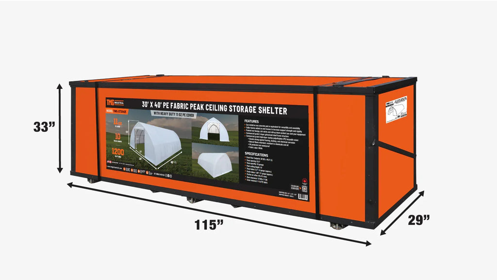 30' x 40' Peak Ceiling Storage Shelter with Heavy Duty 11 oz PE Cover & Drive Through Doors, TMG-ST3042E (Previously ST3040E)