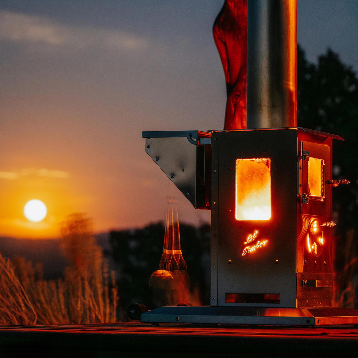 Timber Stoves Lil’ Timber Patio Heater (Stainless) with Elite Safety Cage