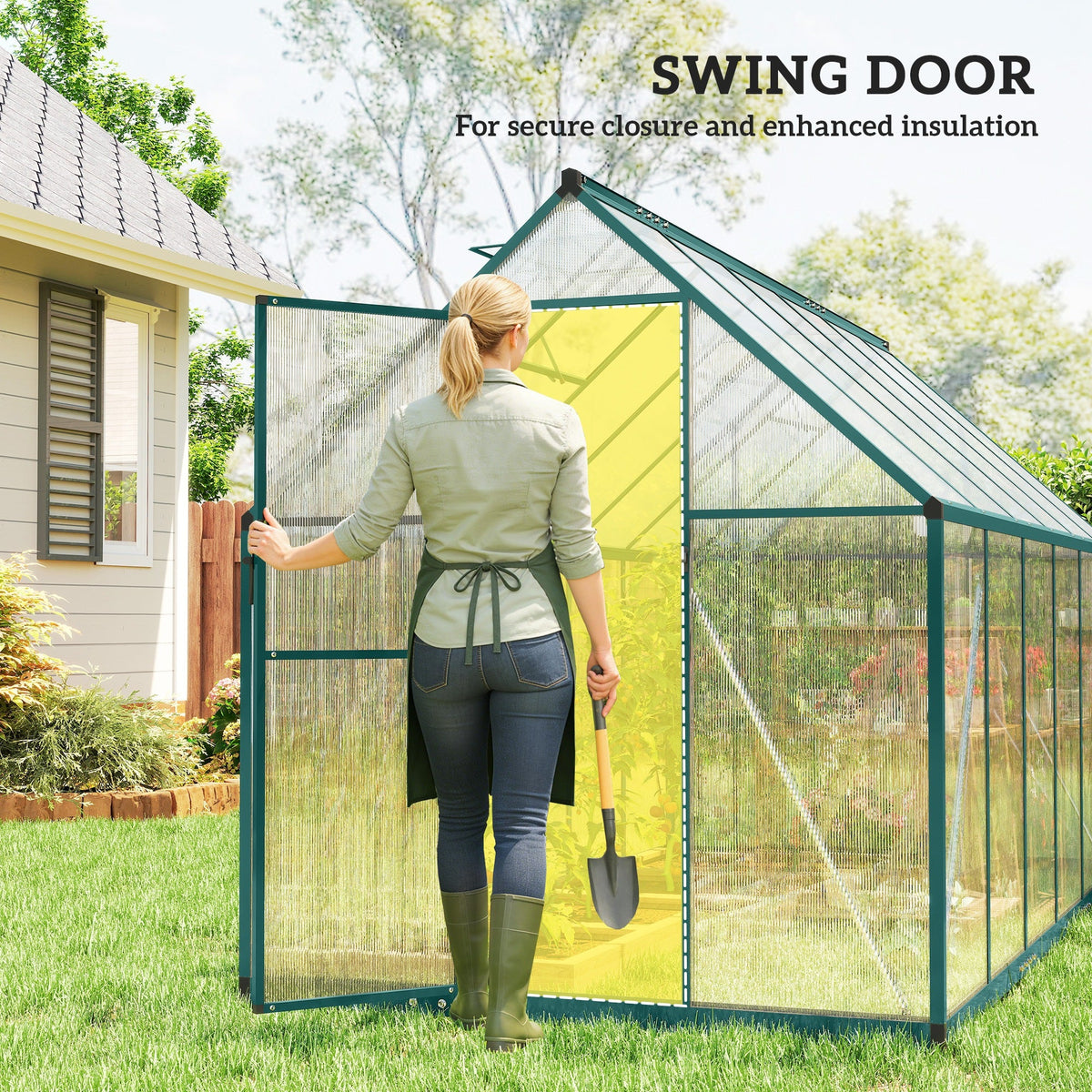 11' x 6' Polycarbonate Walk-in Greenhouse, Dark Green