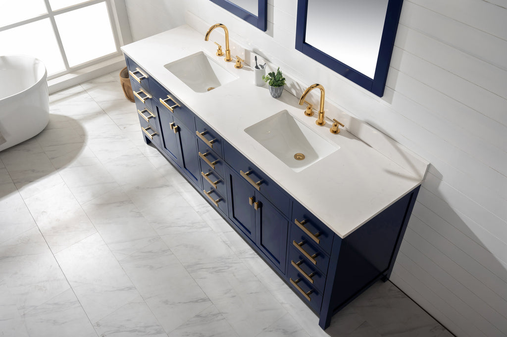 Meuble double vasque Valentino 84" avec plan en quartz blanc