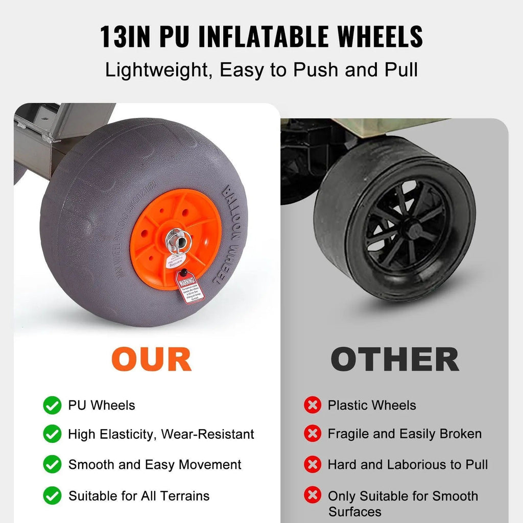 500 lbs Beach Fishing Cart, 13" PU Balloon Tires, Heavy-Duty Aluminum Frame, 6 Rod Holders, DOBA-MC500