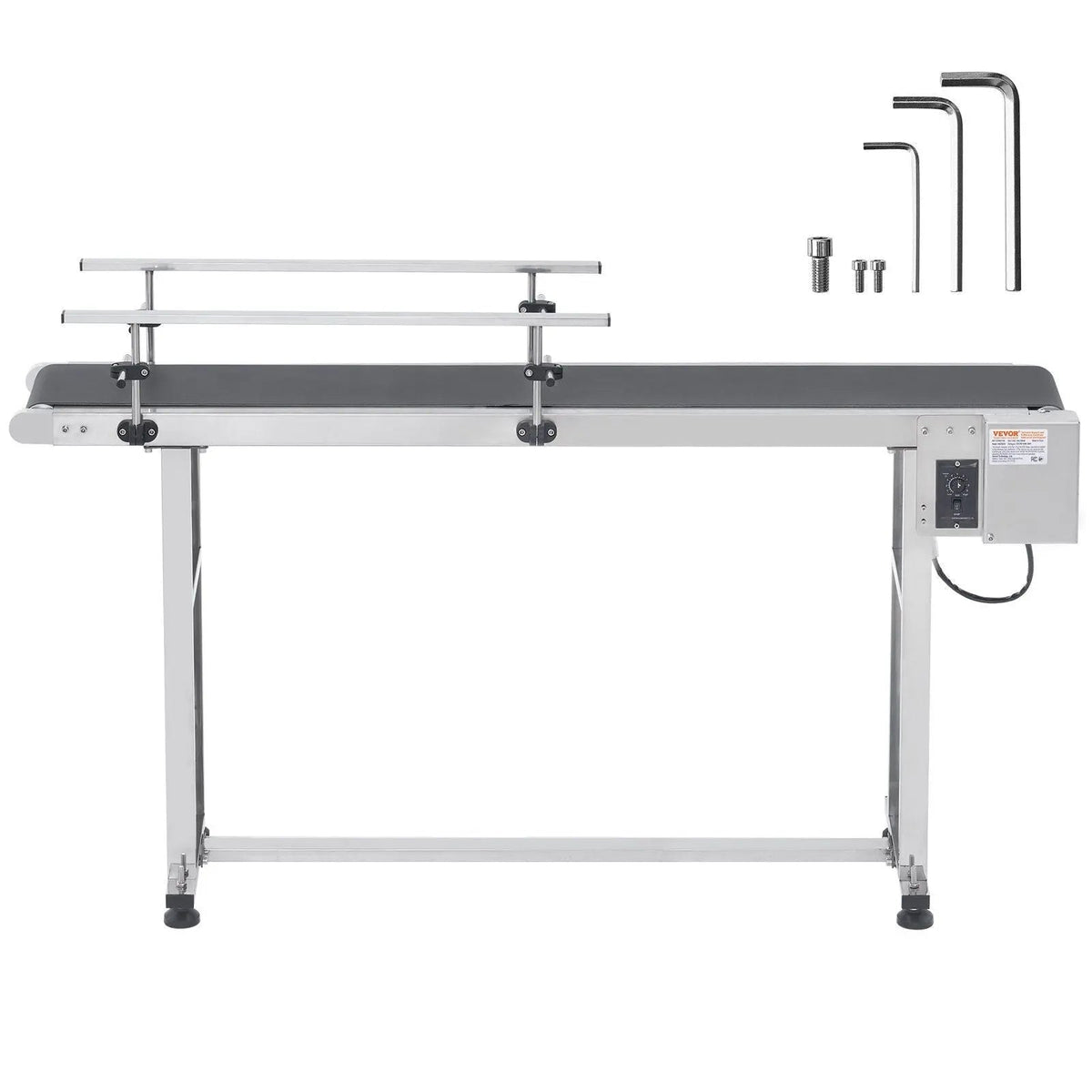 59" x 23.6" Motorized Belt Conveyor, Stainless Steel Frame, Adjustable Speed, Anti-Static PVC Belt, DOBA-CB59