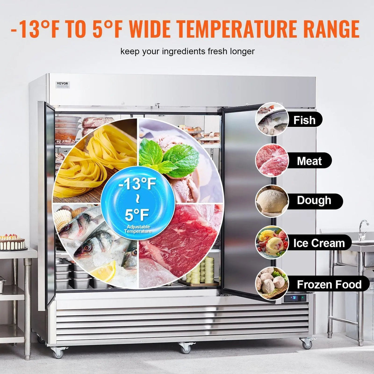 60.42 Cu.ft Upright Freezer, 82.5" Wide, 3 Doors, Auto-Defrost, 12 Adjustable Shelves, DOBA-FZ60