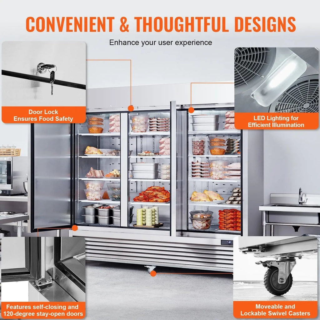 60.42 Cu.ft Upright Freezer, 82.5" Wide, 3 Doors, Auto-Defrost, 12 Adjustable Shelves, DOBA-FZ60
