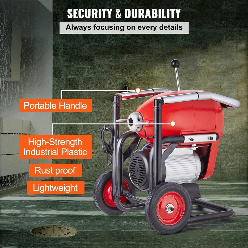 120FT x 6/5" Drain Cleaner Machine, 1100W Motor, Sectional Snake Auger, Manual Feed Design, DOBA-DAC120