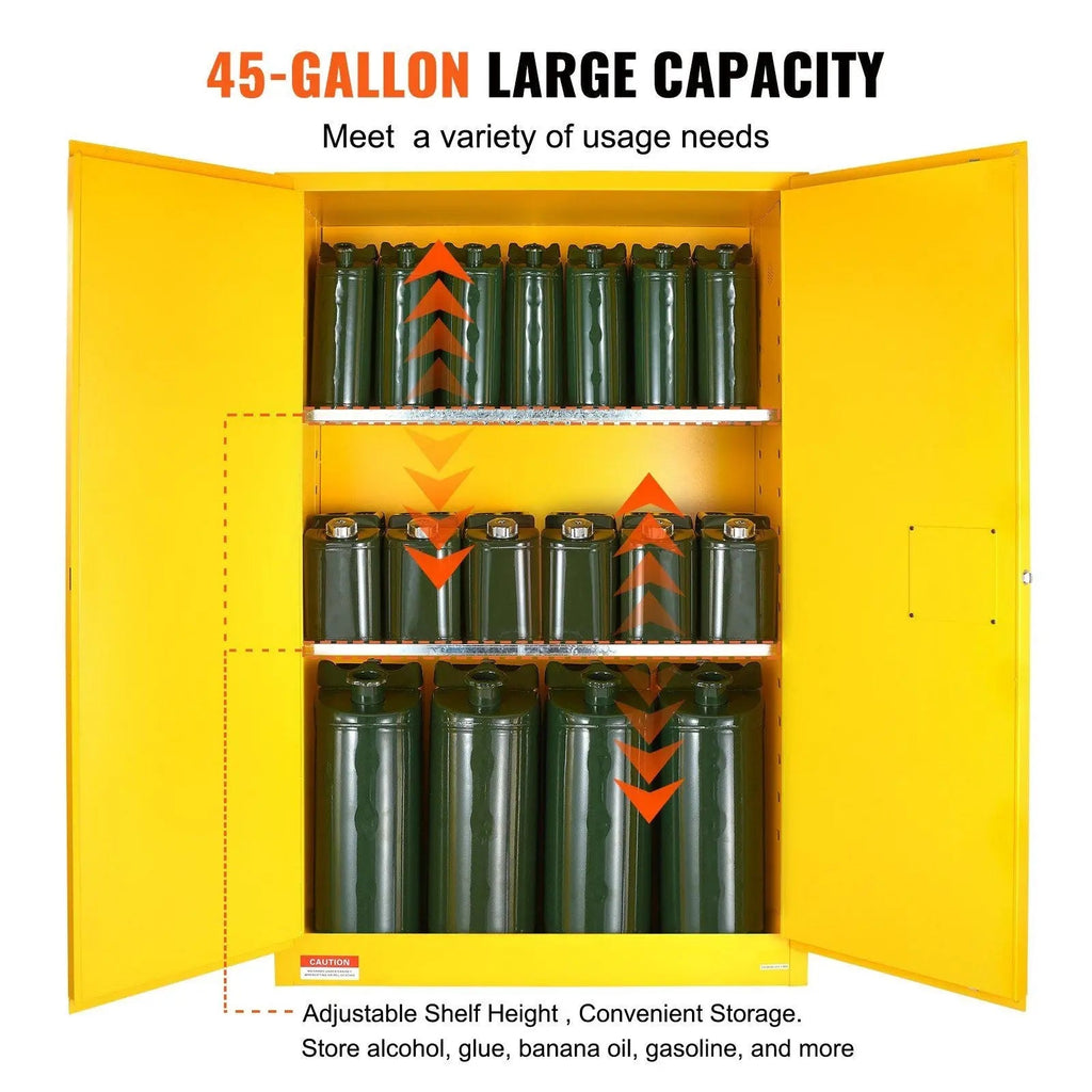 45 Gal Flammable Safety Cabinet, Cold-Rolled Steel, Explosion-Proof Design, 2 Adjustable Shelves, DOBA-CF45