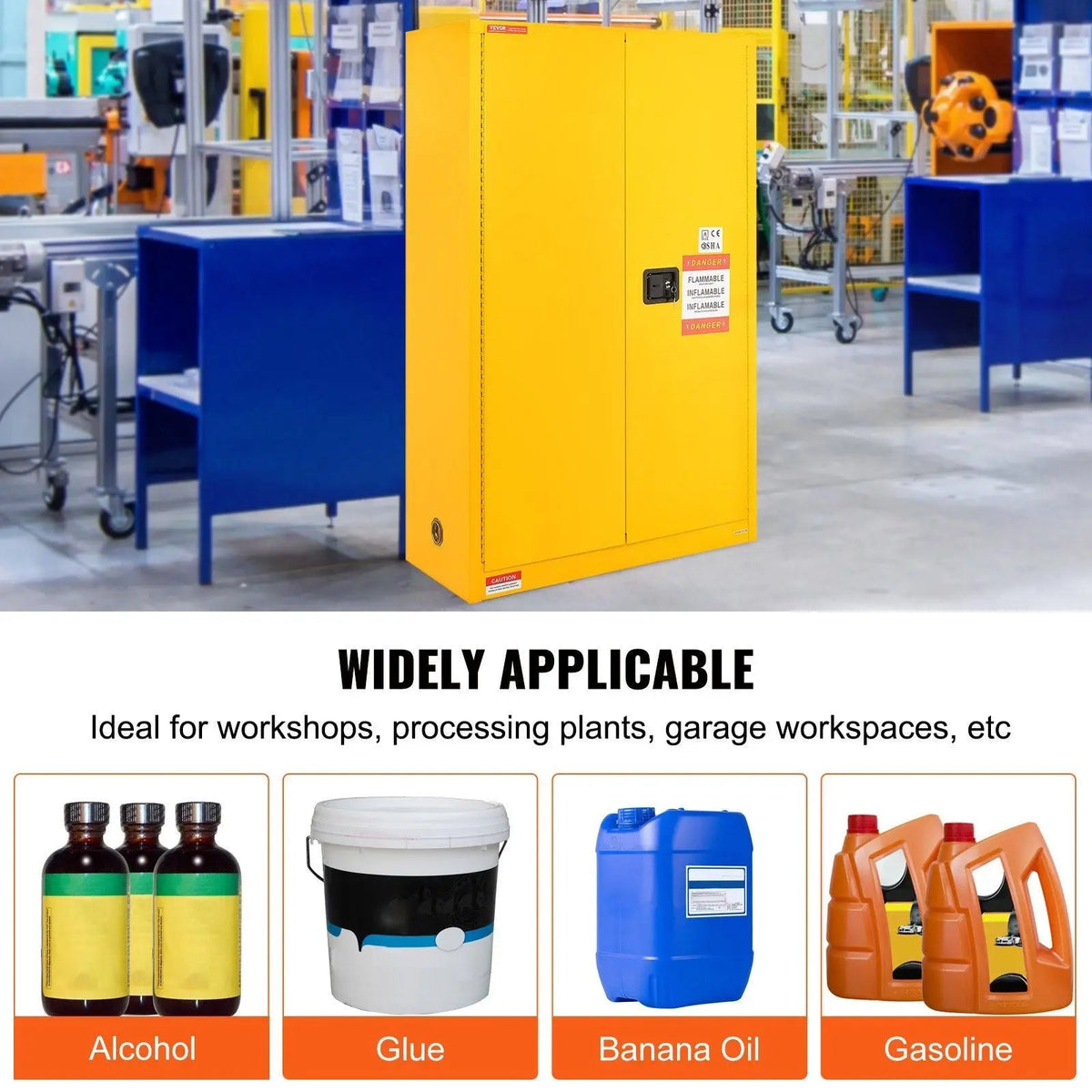 45 Gal Flammable Safety Cabinet, Cold-Rolled Steel, Explosion-Proof Design, 2 Adjustable Shelves, DOBA-CF45