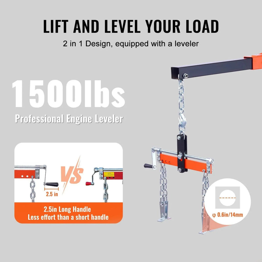 2 Ton Hydraulic Engine Hoist, Foldable Cherry Picker Crane, Lever Leveler Included, Heavy-Duty Auto Repair Tool, DOBA-HHL2