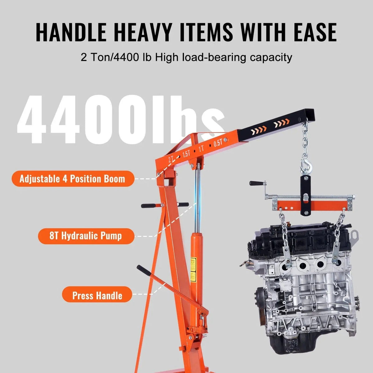 2 Ton Hydraulic Engine Hoist, Foldable Cherry Picker Crane, Lever Leveler Included, Heavy-Duty Auto Repair Tool, DOBA-HHL2