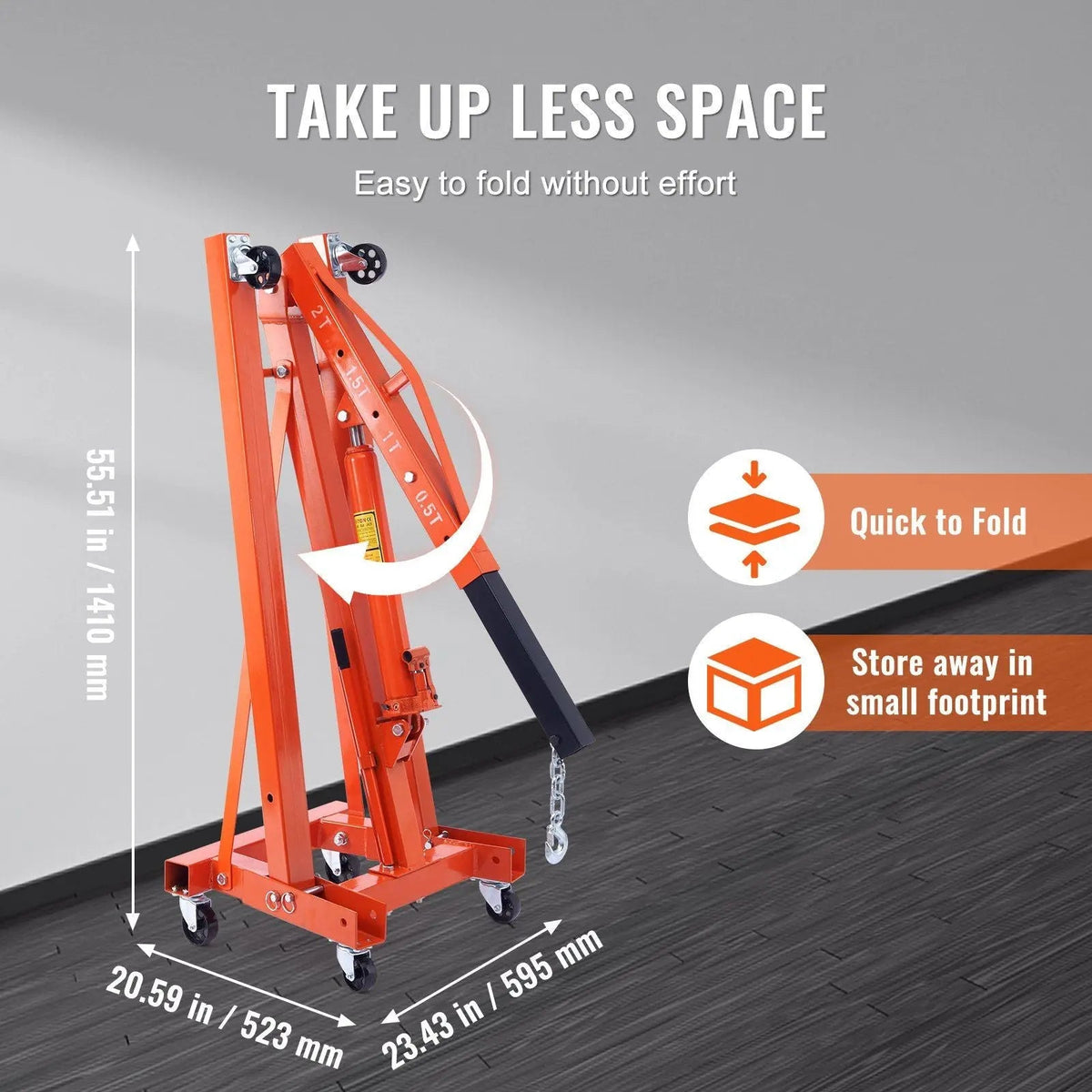 2 Ton Hydraulic Engine Hoist, Foldable Cherry Picker Crane, Lever Leveler Included, Heavy-Duty Auto Repair Tool, DOBA-HHL2