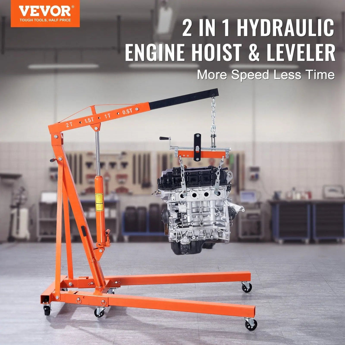 2 Ton Hydraulic Engine Hoist, Foldable Cherry Picker Crane, Lever Leveler Included, Heavy-Duty Auto Repair Tool, DOBA-HHL2