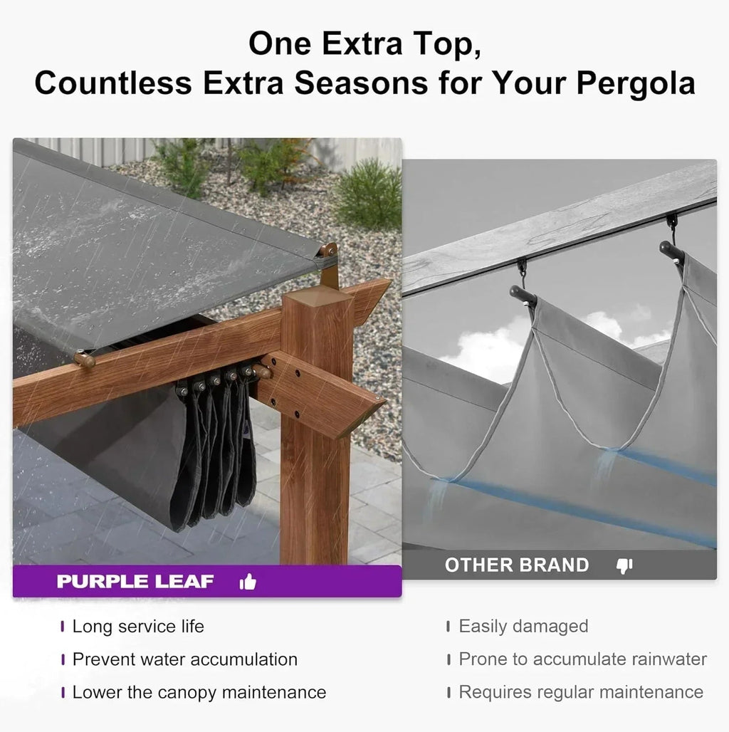 PURPLE LEAF Outdoor Retractable Pergola with Sun Shade Canopy In Natural Wood Grain Frame With Curtains