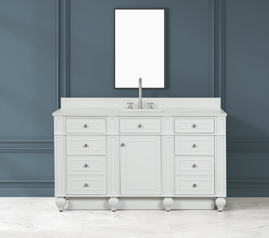 Meuble vasque simple Winston 60" avec plan en quartz blanc