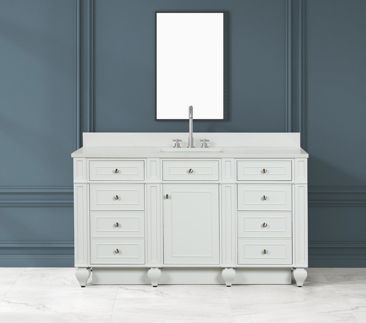 Meuble vasque simple Winston 60" avec plan en quartz blanc