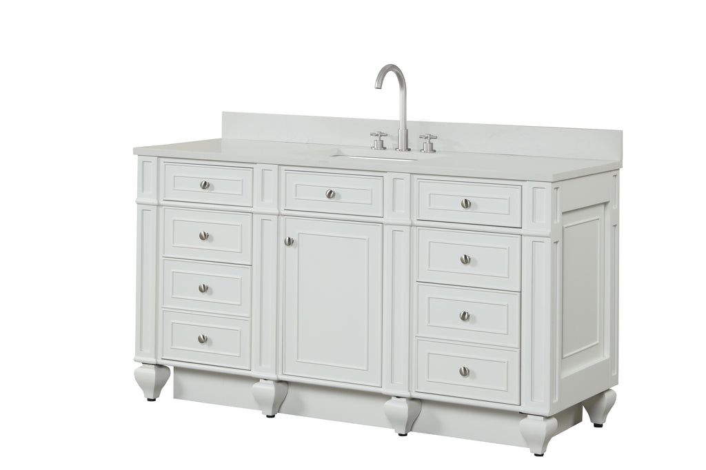 Meuble vasque simple Winston 60" avec plan en quartz blanc