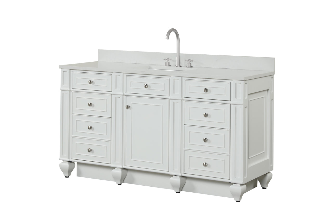 Meuble vasque simple Winston 60" avec plan en quartz blanc