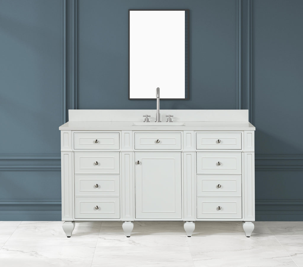 Meuble vasque simple Winston 60" avec plan en quartz blanc