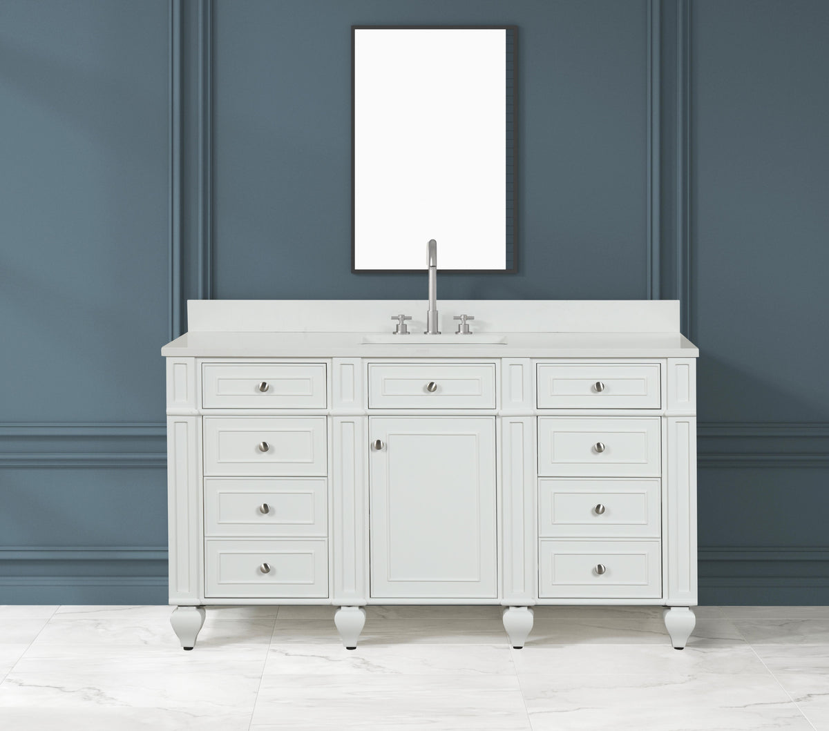 Meuble vasque simple Winston 60" avec plan en quartz blanc