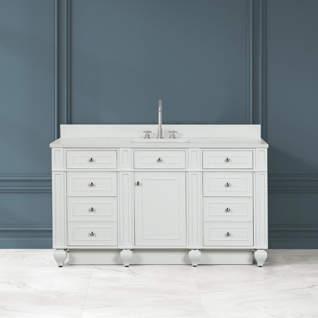 Meuble vasque simple Winston 60" avec plan en quartz blanc