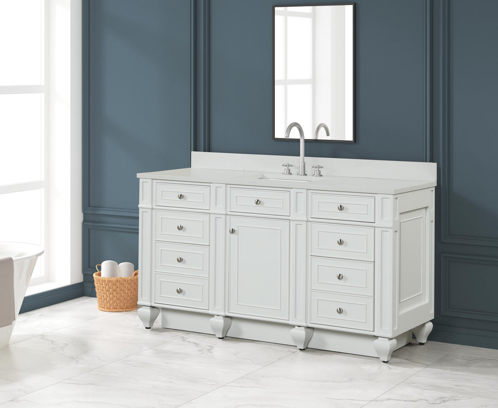 Meuble vasque simple Winston 60" avec plan en quartz blanc