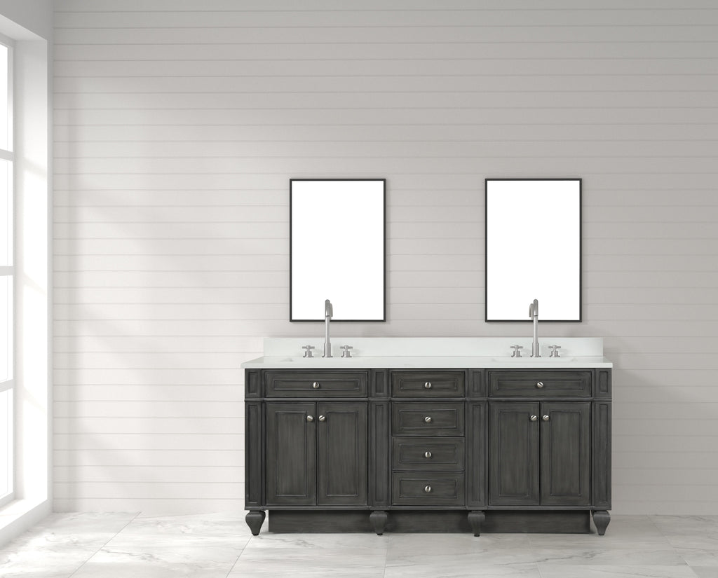 Meuble double vasque Winston Grey 72" avec plan en quartz blanc