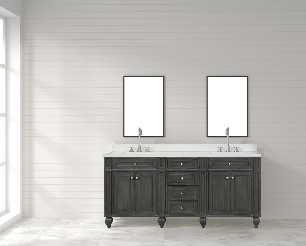 Meuble double vasque Winston Grey 72" avec plan en quartz blanc